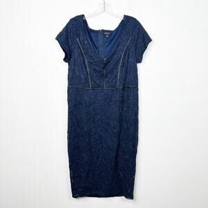 TORRID‎ | Navy Blue Lace and Faux Leather Edging Short Sleeve Dress Sz. 14